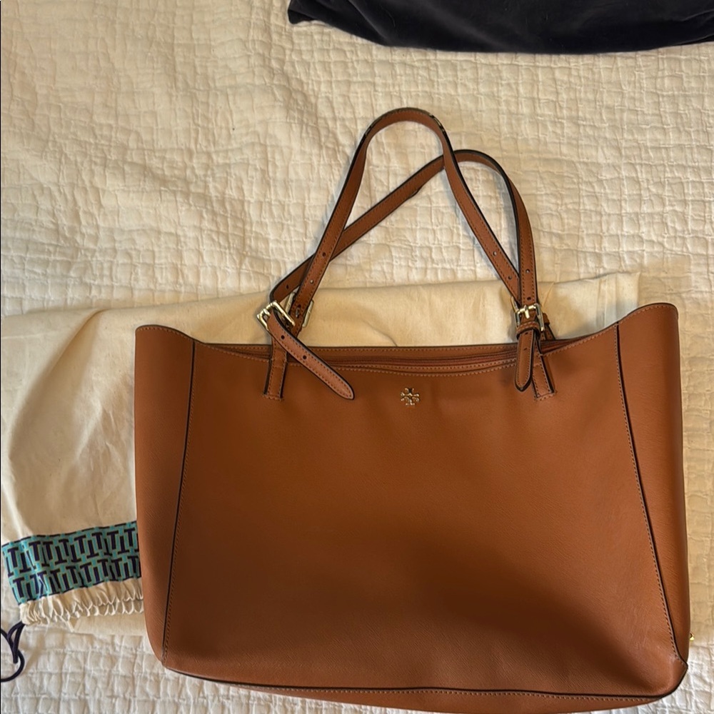 Tory Burch Brown Leather Tote Bag with Double Handles